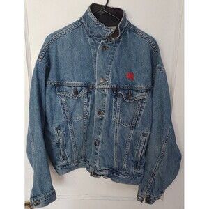 iD Wear Men’s Blue Denim Jeans Biker Jacket with Leather Lined Collar Size L